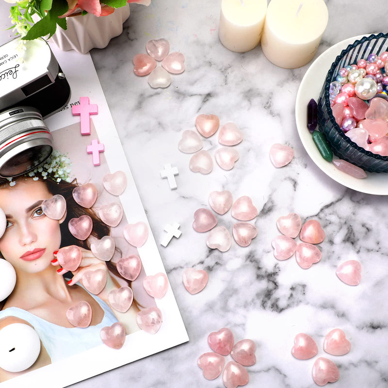 [Australia] - Gerrii 50 Pcs Heart Healing Stone Bulk Quartz Heart Rose Quartz Inspirational Stones Mother Day Gift for Women Love Pocket Polished Natural Energy Balancing Meditation 0.8 Inch 
