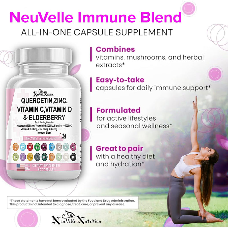 18-in-1 Immune Support Supplement - Quercetin with Bromelain, Vitamin C, D3, Zinc, Elderberry, Turmeric, Ginger, Garlic, Sea Moss, Echinacea - Immune Defense & Antioxidant