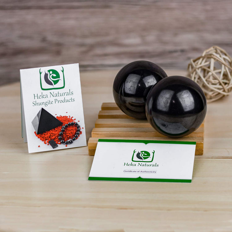 [Australia] - Heka Naturals Shungite Mineral Stones Polished Ball Set of 2 | Anti Stress Feng Shui Decoration - Natural Gemstones Spiritual Chakra Crystals Stones - Massage and Mediation (Polished Balls 5 cm) Polished Ball 5 cm 