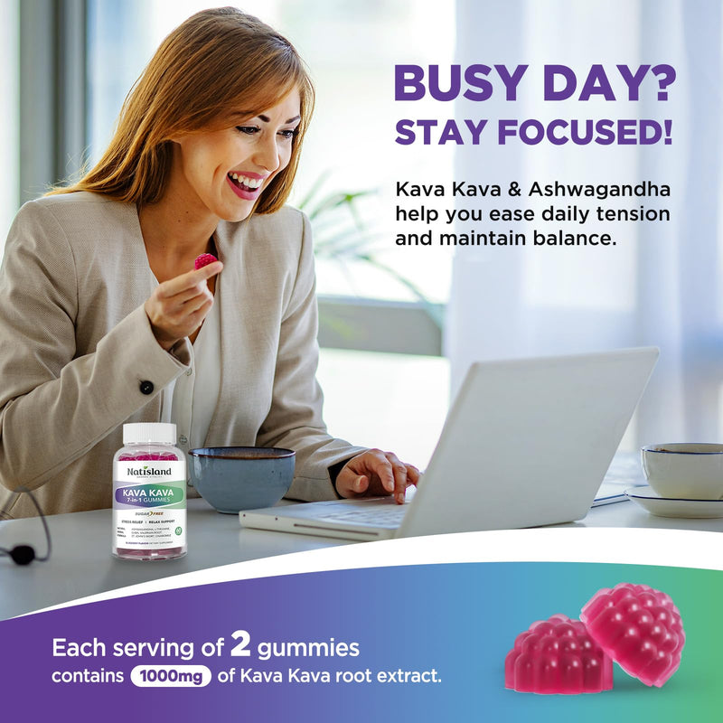 [Australia] - Chewable Kava Kava Gummies, Kava Kava Root Extract with Ashwagandha & L-Theanine, Kava Supplement for Women & Men, 7-in-1 Herbal Blend for Stress Relief & Relaxation, Sugar-Free, Vegan, 60 Ct 1 PACK 