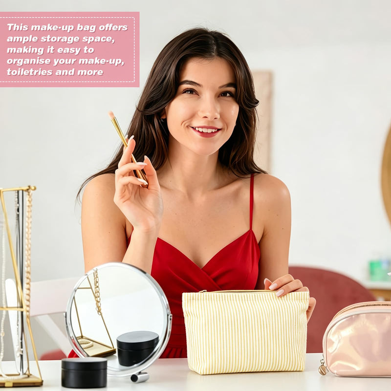 10 Pcs Seersucker Makeup Bag, 10 Colors Striped Polyester Cosmetic Bag Lightweight Preppy Toiletry Travel Storage Pouch for Wedding Bridesmaid Gifts