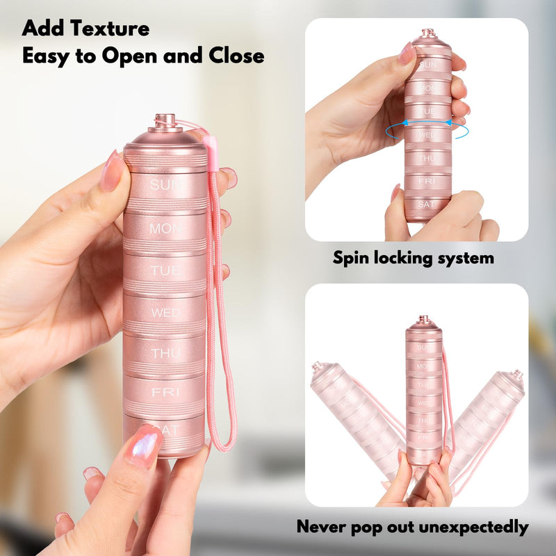 7 Day Metal Travel Pill Organizer - Waterproof Vitamin Case Pill Box | Daily Pill Container 7 Compartments, Weekly Pill Containers for Medicine Supplements Fish Oil M