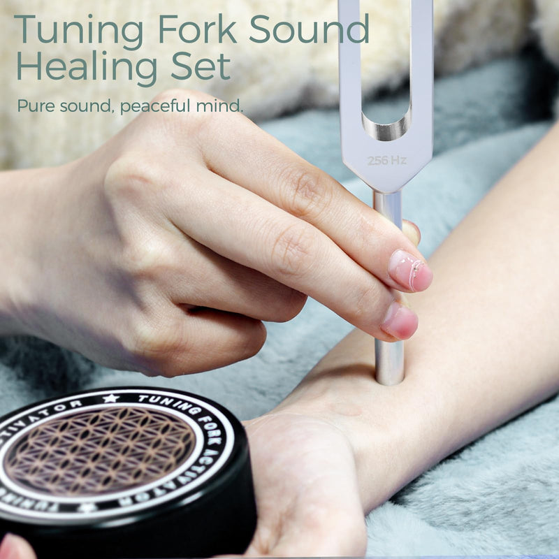 Tuning Forks for Healing Set, 128Hz 136.1Hz 432Hz 528Hz Sound Kit | Weighted and Unweighted Tuning Forks with Activator and Pouch for Meditation, Yoga, Sound Practice and Relaxation