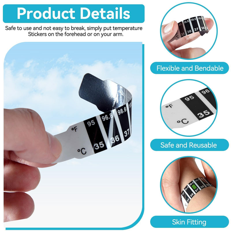 [Australia] - 20pcs Forehead Thermometer Strips for Kids Reusable Forehead Fever Temperature Stickers Fever Strips Ear Thermometer Stickers with 20 Manuals for Home Use Travel 