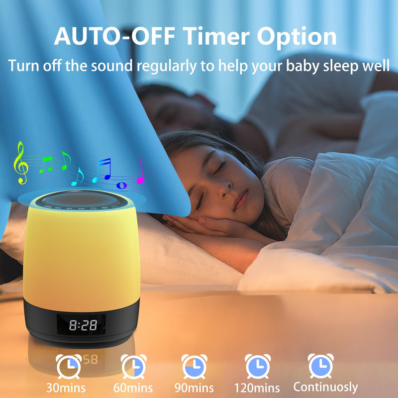 [Australia] - White Noise Sound Machine with 34 Sleep Sounds 8 Colors Night Light, Battery Powered Integrated Alarm Clock Bluetooth Function Sleep Timer, White Noise Machine for sleeping Adults Baby Kids Black 