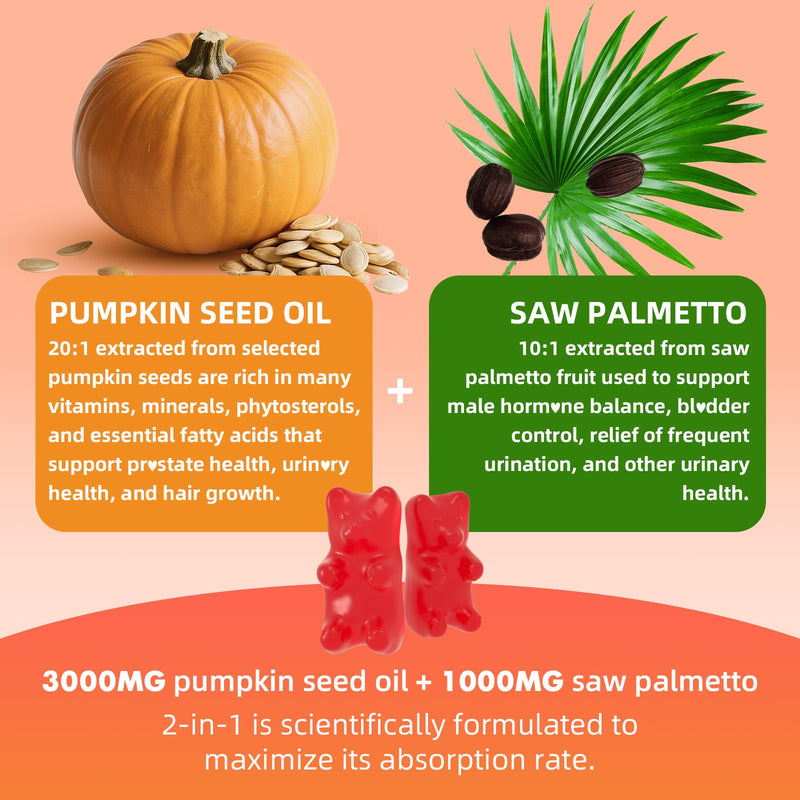 [Australia] - Pumpkin Seed Oil Gummies with Saw Palmetto, Organic Pumpkin Seed Oil Supplement for Hair Growth & Skin Health, High Pure Extract for Women Men, Raspberry Flavor, 60 Count 