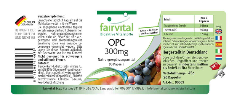 [Australia] - Fairvital | OPC grape seed extract - 900mg per daily dose - 90 capsules - HIGH DOSE - VEGAN - oligomeric proanthocyanidins 