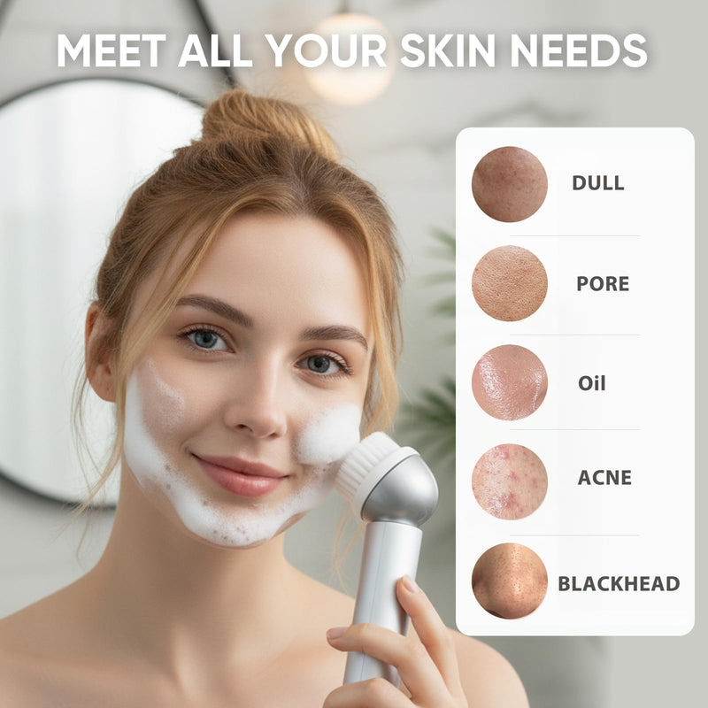 [Australia] - KINGDO Sonic Facial Cleansing Brush, Electric Face Scrubber with 3 Cleaning Modes, IPX7 Waterproof face Brushes for Cleansing with 2 Magnetic Brush Heads, Rechargeable Battery for All Skin Types 