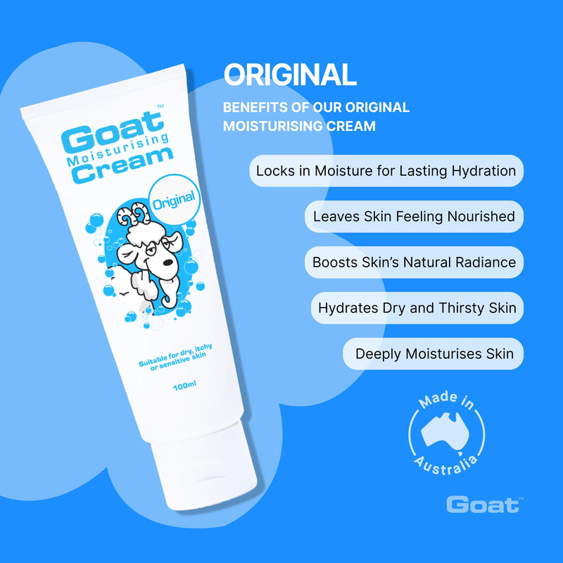Goat Moisturizing Cream - Moisturizing Hand and Body Cream - Enriched Milk, Vitamin E, 100 ml, For Dry Itchy or Sensitive Skin, Made in Australia Original