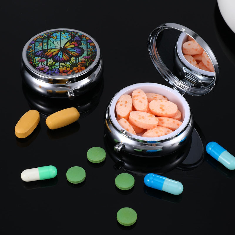 Pill Box, 2 Pcs Compartment Small Pill Case Pocket Medicine Organizer Metal Pill Container Holder for Vitamins, Medication, Fish Oil and Supplements