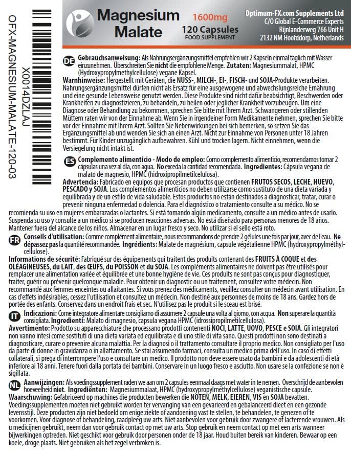 Magnesium Malate Capsules Not Tablets Bioavailable Mineral Supplement Easy to Take – Magnesium Has 10 Ten EU Approved Health Claims 320mg - 120 Vegan Capsules 3