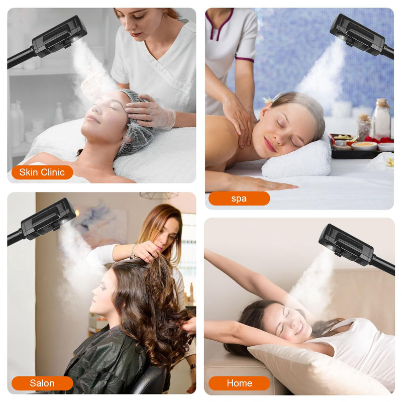 Professional Facial Steamer, Black Facial Steamer Upgrade PTC Heating, Esthetician Steamer Hot Mist Face Steamer for Salon Spa Beauty PTC118B