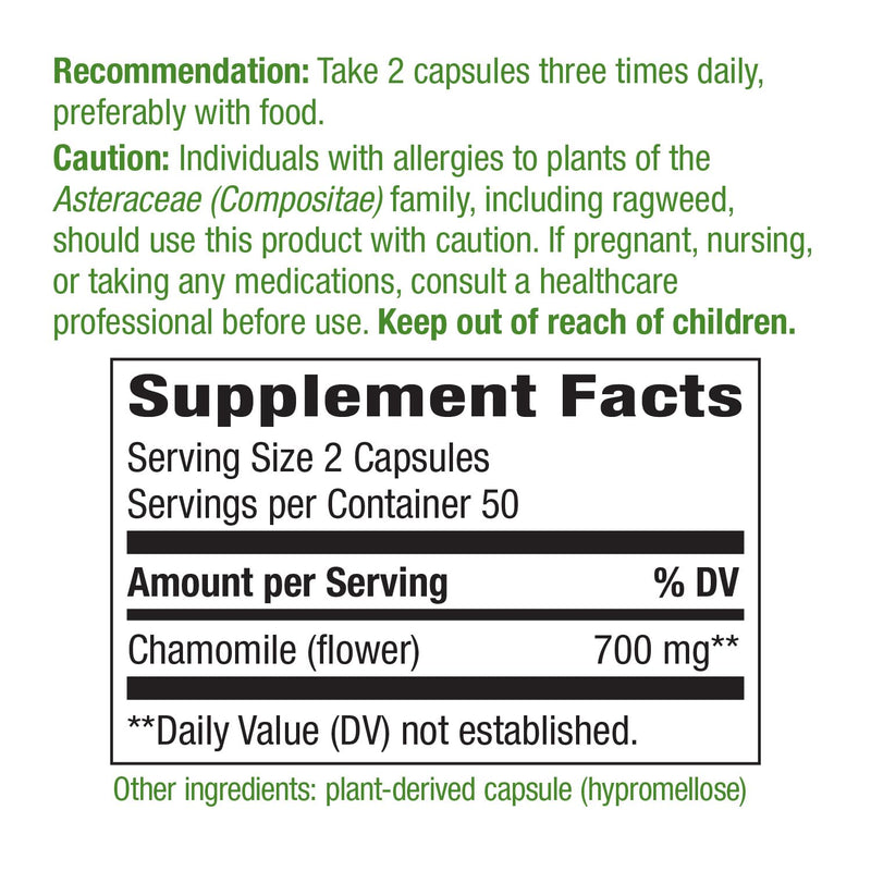 [Australia] - Nature's Way Chamomile Flower - 700 mg per 2-Capsule Serving- Traditional Calming Aid* - Herbal Supplement - Non-GMO Project Verified & Gluten Free - 100 Vegan Capsules 