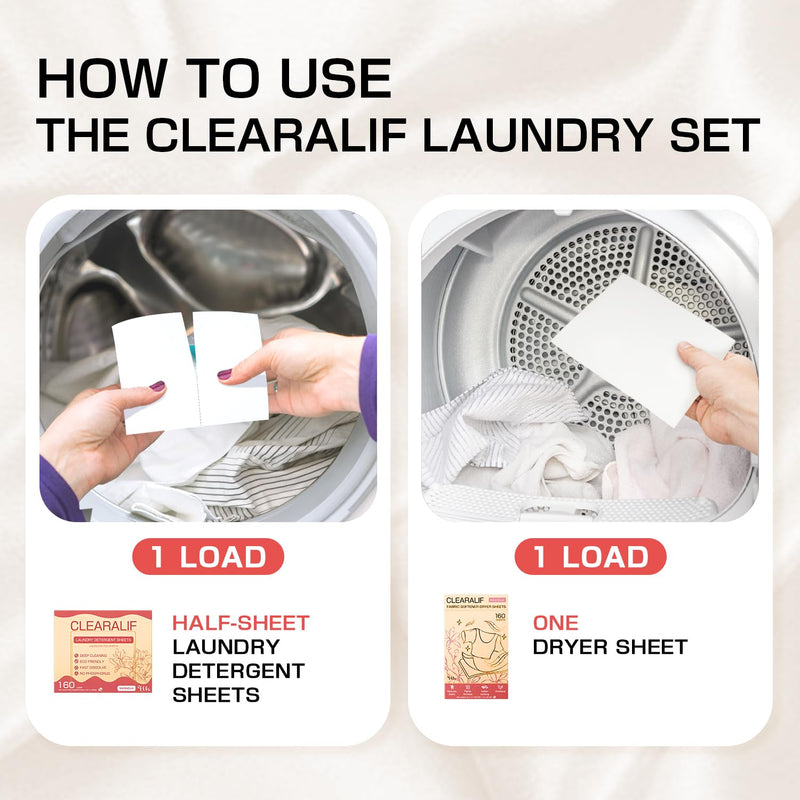 [Australia] - CLEARALIF All in One Laundry Detergent Sheets Kit, Magnolia Scent, 160 Loads Laundry Sheets + 160 Drying Sheets, Laundry Set Great for Travel, Softener Sheets Eco Package Friendly & Hypoallergenic 