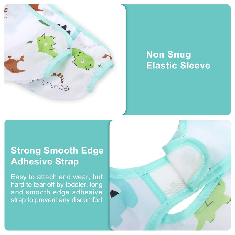[Australia] - Accmor 5 Pack Long Sleeve Baby Bibs, Waterproof Sleeved Bib, Toddler Soft Bib for 6-36 Months Cactus/ Flamingo/Dinosaur/Pig/Elk Medium : 6-24 Months 