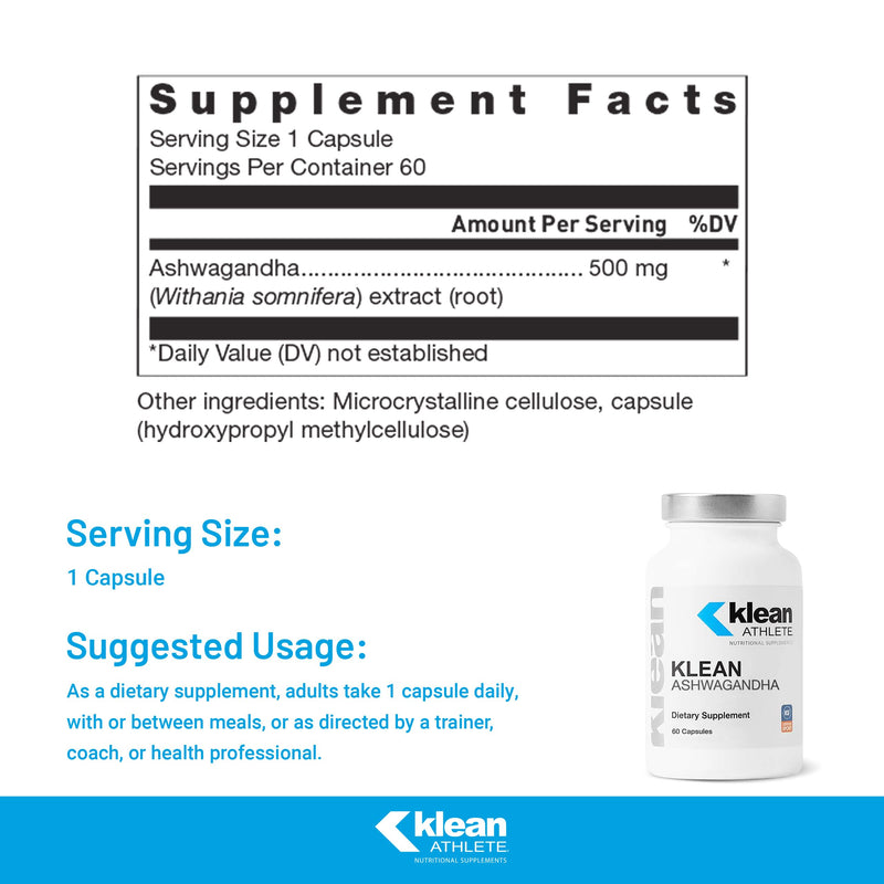 Klean Athlete Klean Ashwagandha, 60 Capsules | For Occasional Stress, Supports Adaptations to Training*, Adaptogen Blend, Vegan and Non GMO