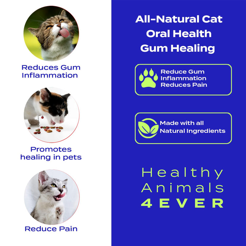 Healthy Animals 4 Ever Oral Health Gum Healing for Cats - Relieves Inflammation, Soothes Pain, Fights Gum Disease - Natural, Non-GMO, Organic - Gluten, Preservative & Chemical Free Supplement - 300 ct - PawsPlanet Australia