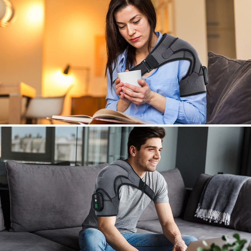 [Australia] - EDIFOLLY Heated Shoulder Support with Vibration, Heating Electric Shoulder Support with Massage, Wireless Vibration Shoulder Pad for Men and Women, Fits Left or Right Shoulder Gray + Black 