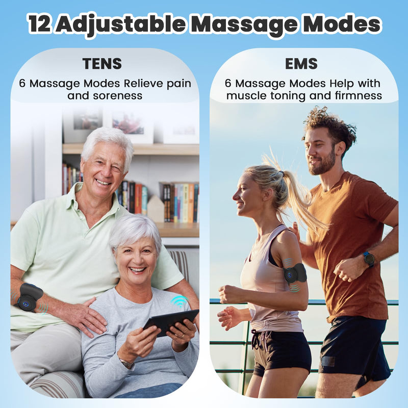 12 Modes Wireless TENS Unit Muscle Stimulator for Pain Relief | App-Controlled TENS Machine, Dual Channel, Independent Control, 20 Intensity Levels, Shoulder, Neck Pain Relief, 8 PCS Pads