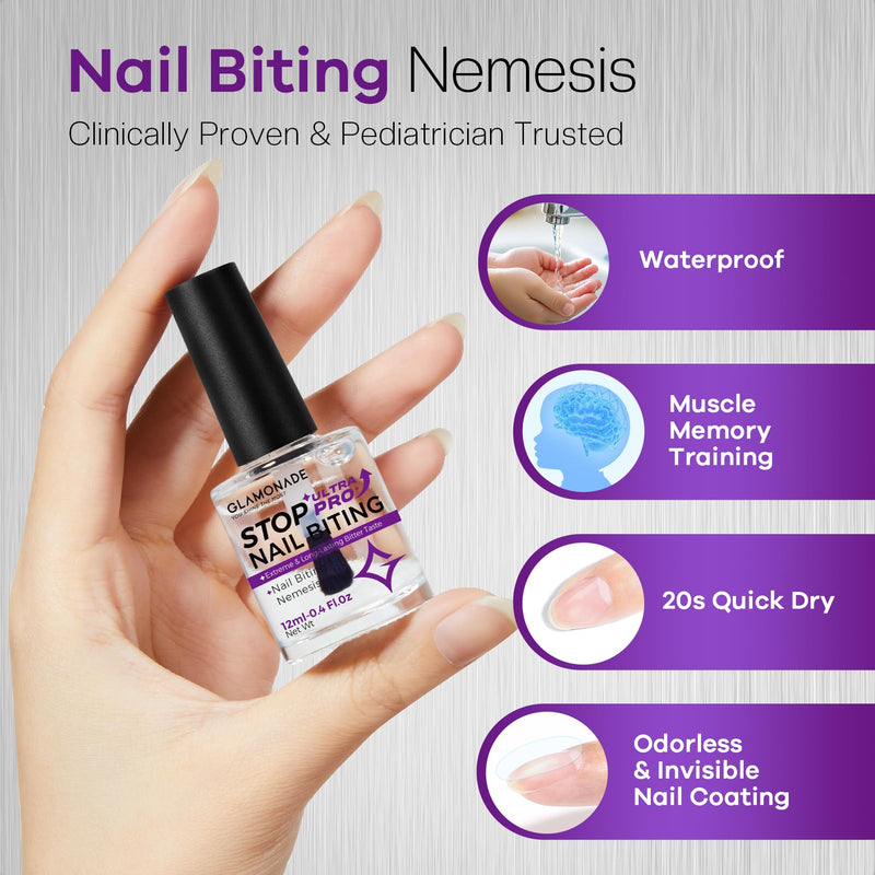 Glamonade Stop Nail Biting Polish Extra Strength Formula Upgraded Bitterness Effective Anti-Biting Treatment for Adults Kids Bitter Nail Deterrent to End Thumb Sucking Water Resistant & Long Lasting 0.5 Count (Pack of 1)