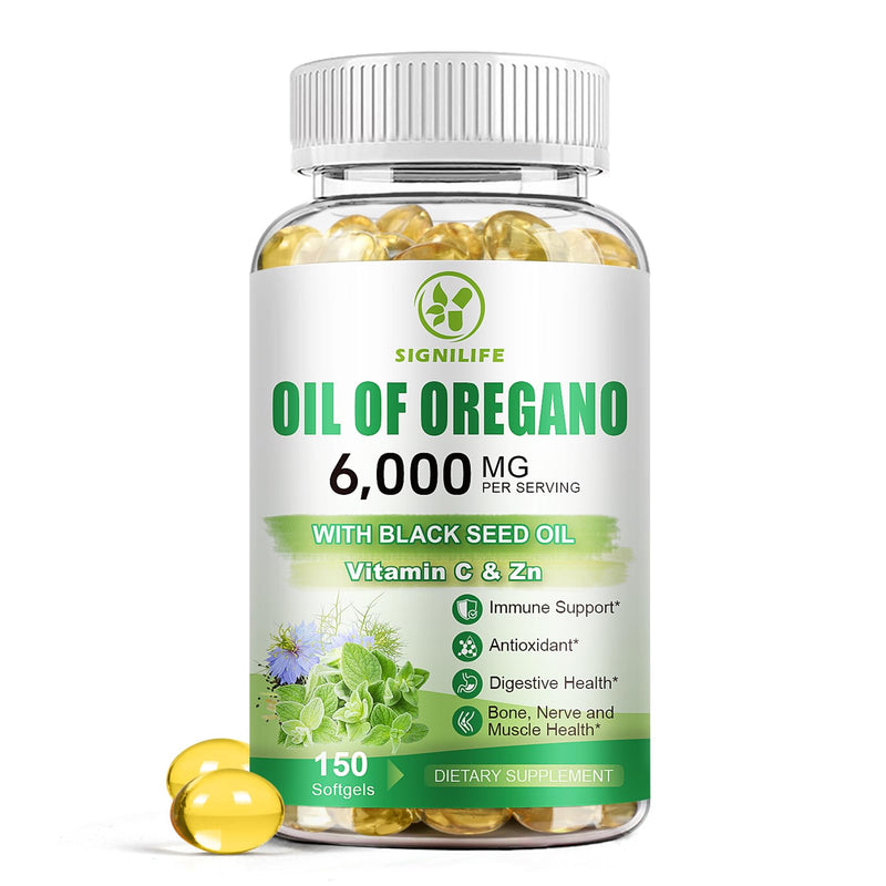 [Australia] - Oil of Oregano with Black Seed Oil, 6000mg Oregano Oil Capsules for Immune Support with High Carvacrol & Thymoquinone, Antioxidant, Non-GMO, Gluten Free, 150 Softgels 150 Count (Pack of 1) 