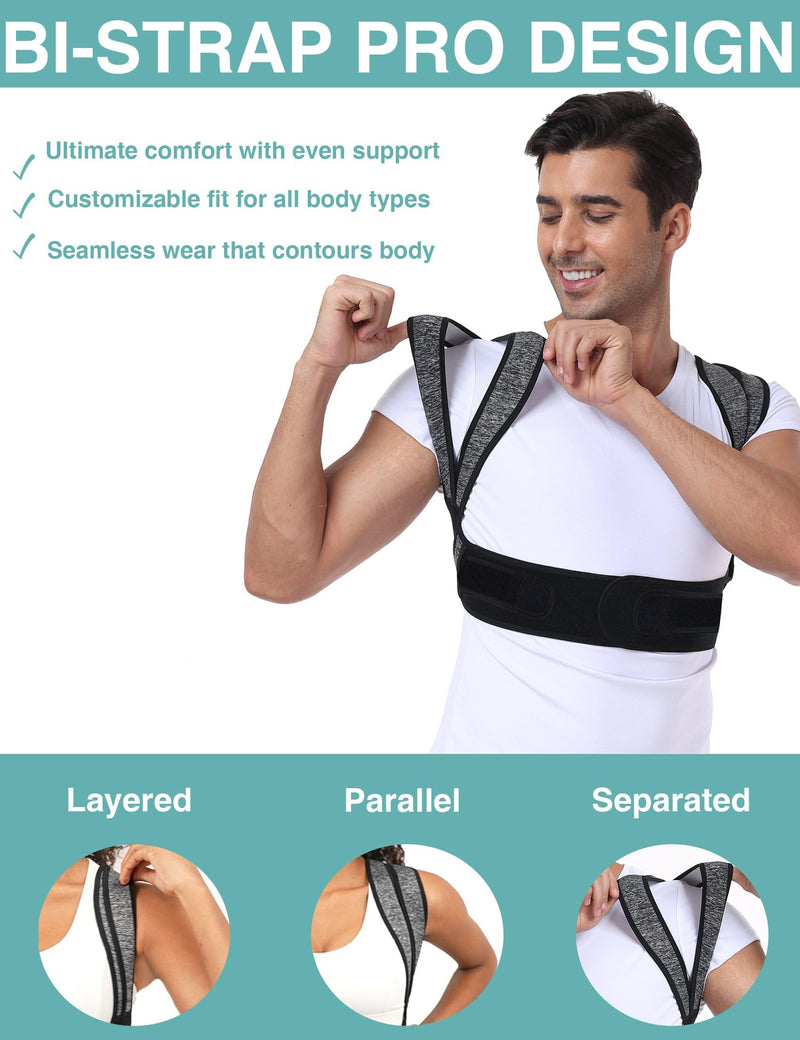 Posture Corrector for Women Men,BI-Straps Back Straightener - Bamboo Fiber Back Brace Posture Corrector - Instant Upper Back Pain Relief S/M Dark Gray