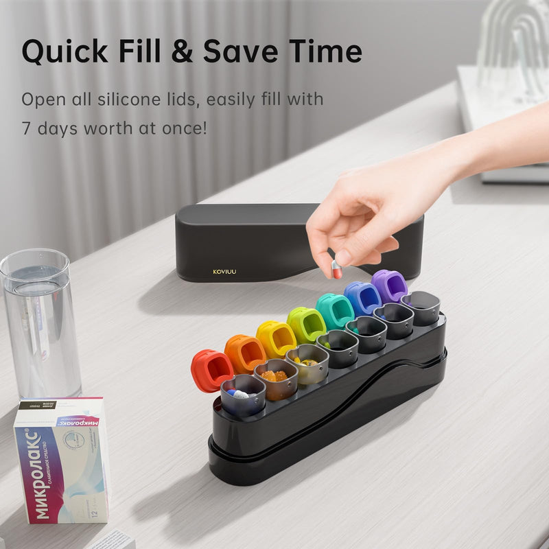 [Australia] - Weekly Pill Organizer 1 Time a Day, Detachable Pill Box 7 Day, Travel Pill Case, Once Daily Medication Dispenser, Week Pill Holder Container for Vitamin, Medicine, Supplement, Pillbox, Black 