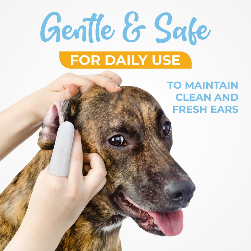 Dog Ear Cleaner Wipes - Finger Ear Wipes for Dogs & Cats with Otic Cleaning Solution, Sooths and Deodorizes. Pet Ear Relief - 50 Count, White - PawsPlanet Australia