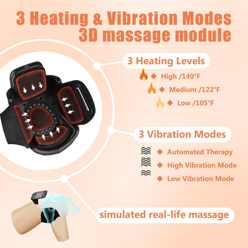 [Australia] - Knee Massager, Cordless Massager with Heat and Compression LED Screen Wearable Infrared Vibration Rechargeable Electronic Massage for Joint Pain Injury Swelling Stiffness, 1.0 Count 