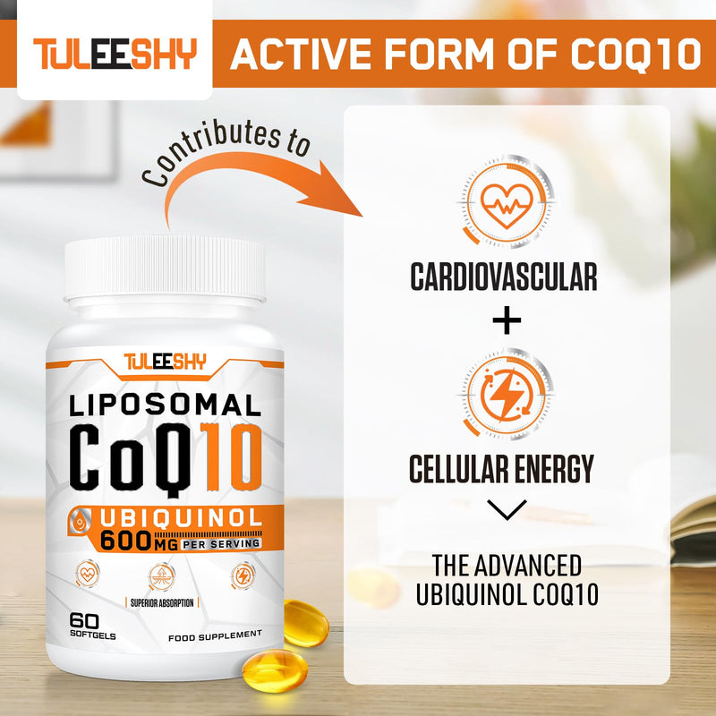 Liposomal CoQ10 Ubiquinol 600mg - High Potency, Superior Absorption for Advanced Heart and Energy Support - 60 Easy-to-Swallow Softgels (60 Count (Pack of 2)) 60 count (Pack of 2)
