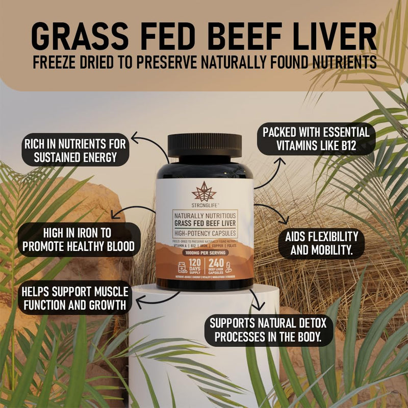 Beef Liver Capsules for Men & Women | 1000mg Freeze-Dried | 240 Capsules | 120-Day Supply | Natural Iron, Energy & Nutrient Support creatine