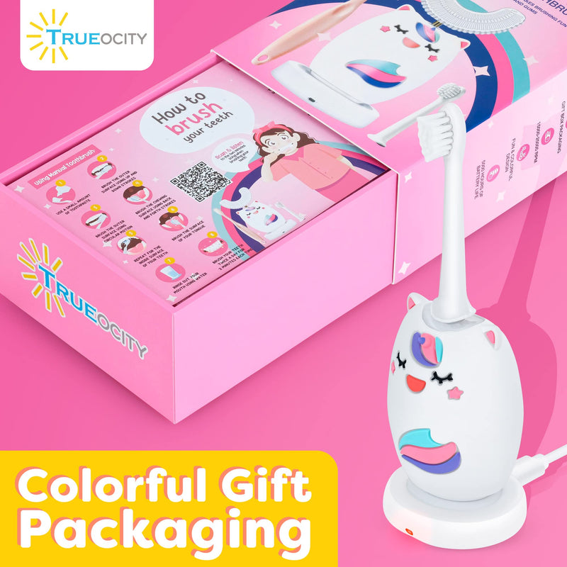 [Australia] - Kids Toothbrushes U Shape, Kids Automatic Toothbrush, Toddler Toothbrush U Shaped, U Toothbrush Kids, Auto Toothbrush, Rechargeable Electric Brush Age 2+, Children's U-Shaped Toothbrush (Unicorn) Pink - Unicorn 