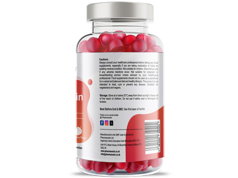 Pharmanostix Ultra Biotin 5000mcg Vegan Gummies - 10000mcg Per Daily Dose - for Hair, Skin and Nail Growth Support - 60 Natural Strawberry Flavour - 30 Days Supply - for Men and Women
