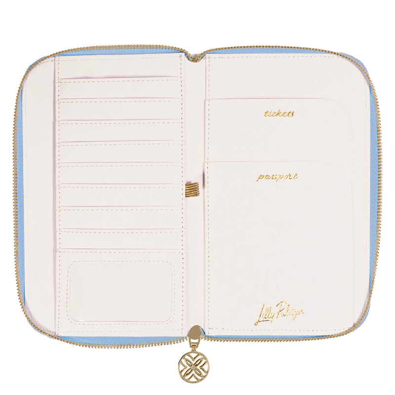 Lilly Pulitzer Leatherette Travel Wallet for Women, Passport Holder with ID Window, Card Slots and Interior Pockets (Bamboo Logo Trellis)