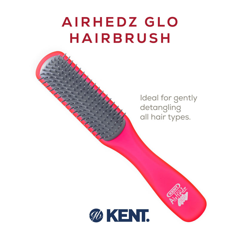 Kent AHGLO02 Airhedz Glo Red Half Round Narrow Detangling Hair Brush - 9 Row Ionic Anti Static Non Scratch Long Nylon Bristle Great for Detangling and Smoothing Medium to Long Length Hair