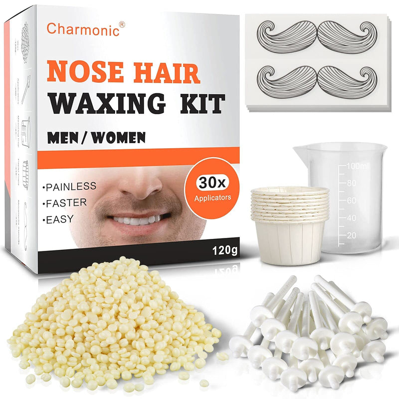 120g Charmonic Nose Hair Waxing Kit with 30 Applicators, Quick and Painless Removal for Men and Women, Enough for 15-20 Uses 120g Nose Wax
