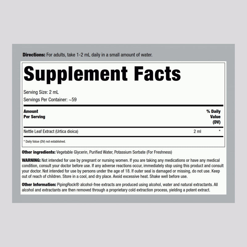 [Australia] - Piping Rock Nettle Leaf Extract | 4 fl oz | Premium Liquid | Certified Herbal Botanical | Alcohol Free | Non GMO, Gluten Free 