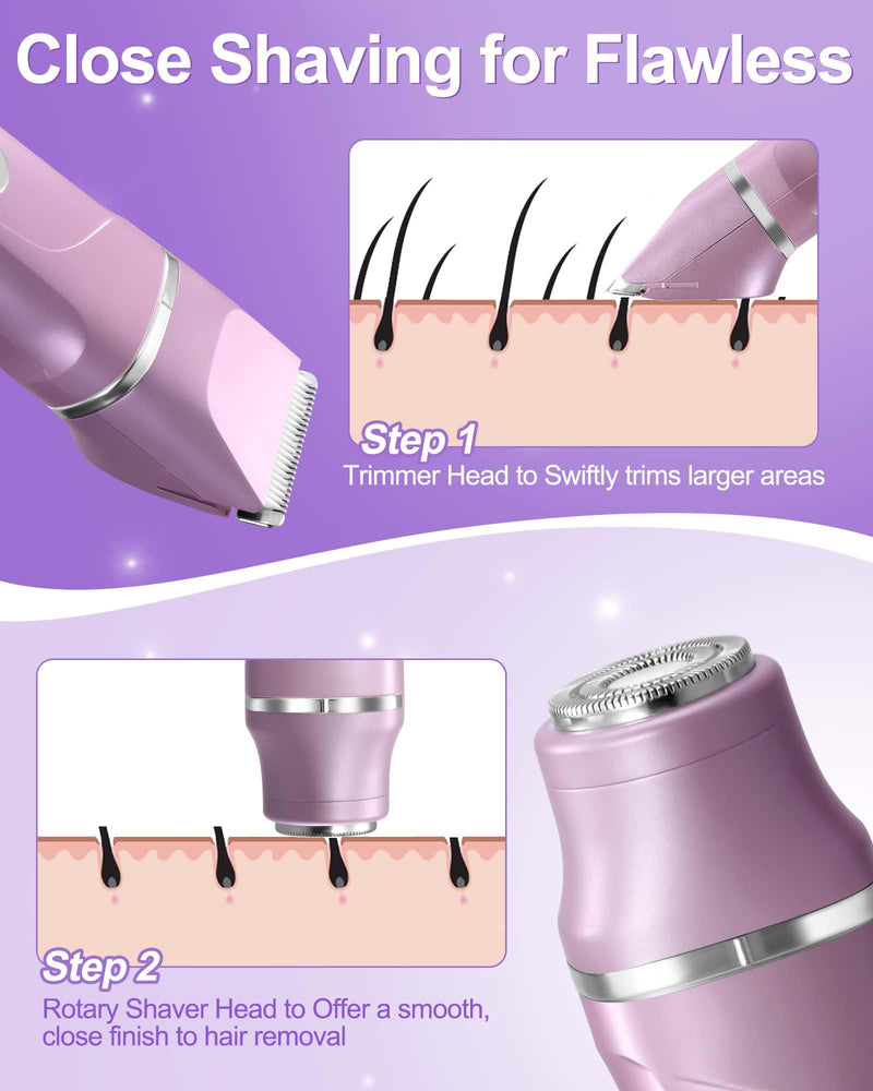 [Australia] - 2 in 1 Electric Razors for Women Personal Groomer Bikini Trimmer for Women Cordless Dry/Wet Use Electric Shaver for Pubic Hair, Armpit, Facail Hair Removal, Waterproof Pearl Purple 