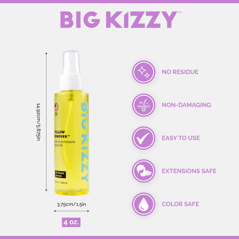 [Australia] - Big Kizzy 4oz Citrus-Infused Tape in Extension Remover Spray, Oil-Based & Non-Damaging Residue Remover for Wigs, Toupees, Human Hair Tape in Extensions, Made in USA – Yellow Remover 