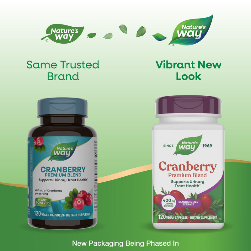 Nature's Way Premium Blend Cranberry, Urinary Tract Health Support*, 120 ct | With 100% Cranberry Concentrate, 400 mg per Serving, Standardized Extract, Vitamin C, Vegan, Dairy-Free, Gluten-Free 120 Count (Pack of 1)