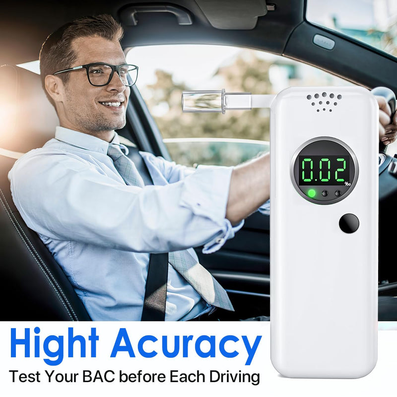 [Australia] - Breathalyzer, Professional-Grade Accuracy Alcohol Tester with LCD Digital Display,Portable Alcohol Tester for Home and Party Use(10 Mouthpieces) white 