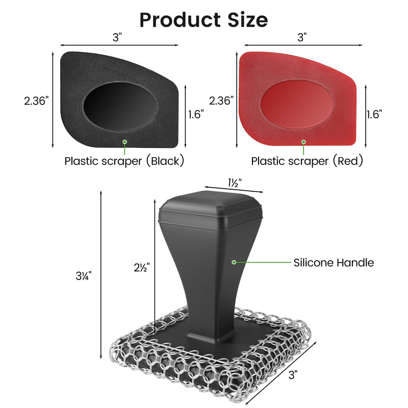 [Australia] - Cast Iron Scrubber & Cleaner Scraper Kit - Upgraded Handle 316L Stainless Steel Chainmail Scrubber for Cast Iron Pans, Dish Scrub Brush Scouring Pad for Cookware Corners Deep Cleaning - Black 