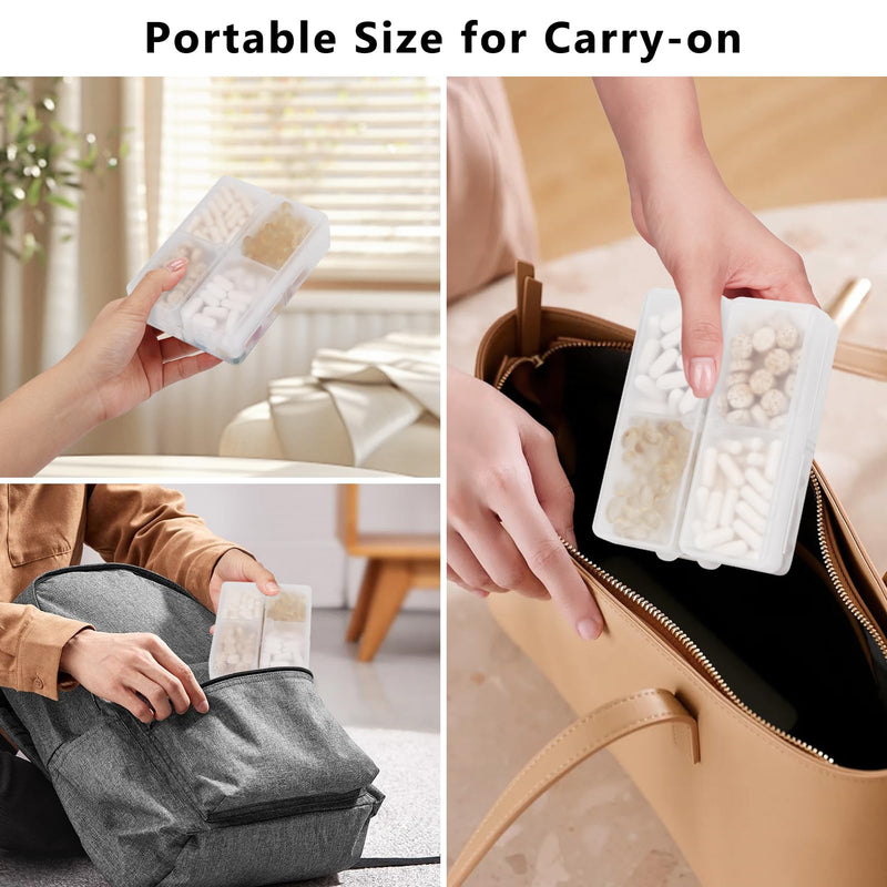 FYY Travel Pill Organizer, Pill Box Medicine Case-2pcs Clear | Easy to Use, Privacy Protection,Magnetic Foldable Pill Case for Purse or Pocket to Hold Vitamins,Supplements,Medication,2 Pcs Large (1 Piece), Small (1 Piece)