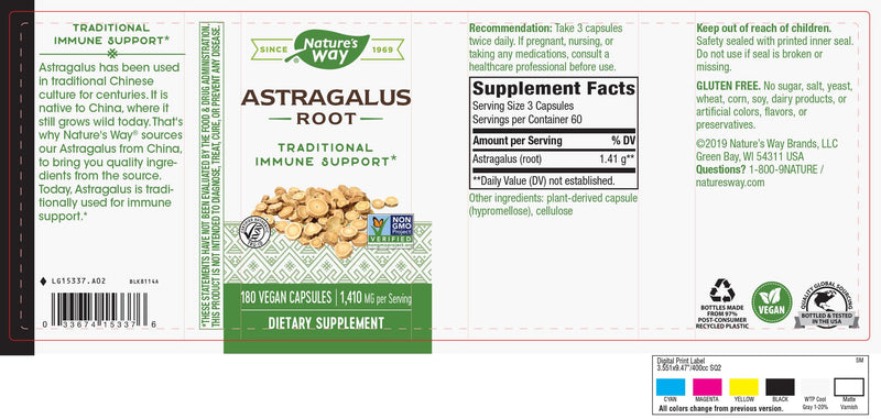 [Australia] - Nature's Way Astragalus Root - Astragalus Root Herbal Supplement - Traditional Immune Support* - Non-GMO Project Verified - Gluten & Dairy-Free - 180 Vegan Capsules 