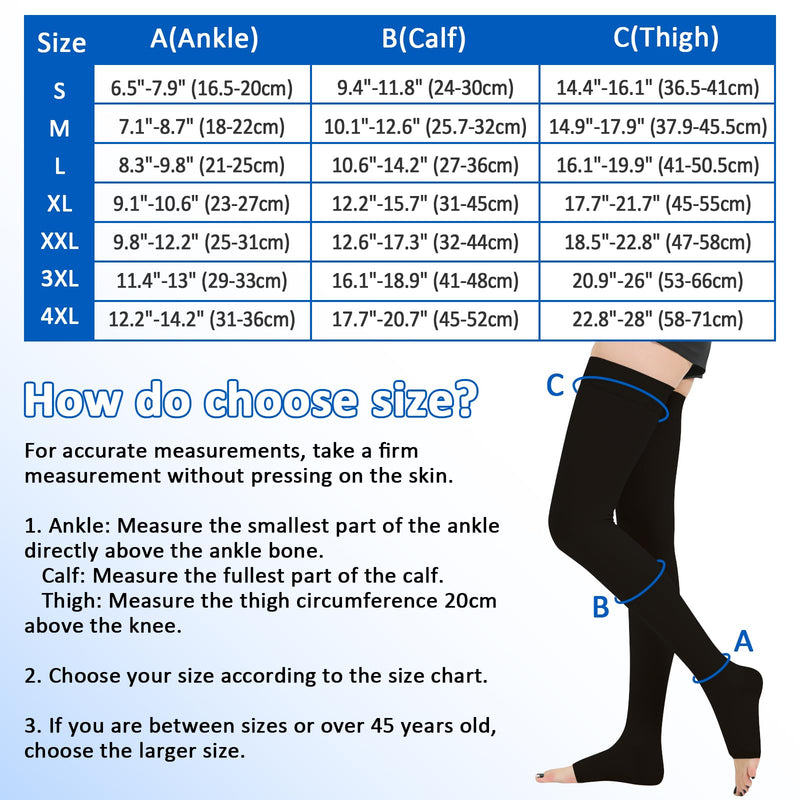 [Australia] - BellaAcht Medical Compression Stockings Women & Men 20-30 mmHg Graduated Support, Thigh Support Stockings, Edema Compression Socks Without Foot with Silicone Band 3XL Black 