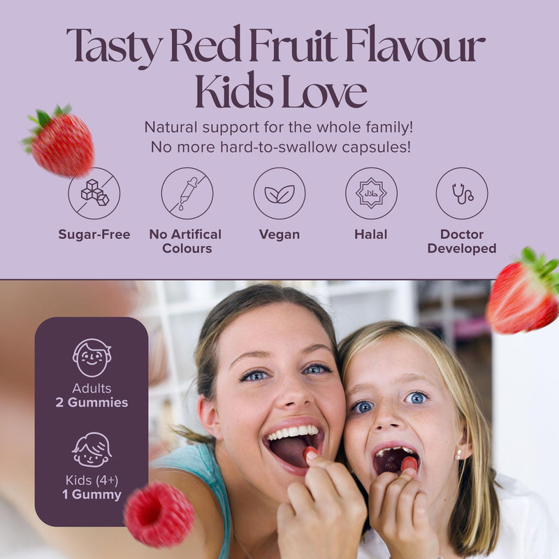 Saffron Gummies | Adults & Kids 4+ | Doctor-Formulated | High Strength Extract for Mood, Focus, Stress & Sleep Support | Vegan, Sugar-Free & Tasty Fruit Flavour | 60 Count