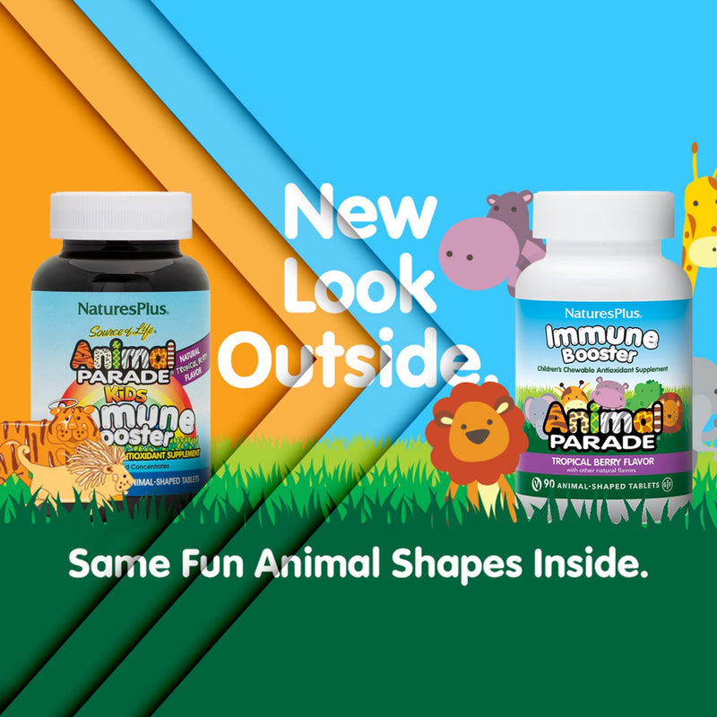 [Australia] - Natures Plus Animal Parade Immune Booster - Tropical Berry Flavor - 90 Animal-Shaped Chewable Tablets - Provides Immune System Support - Gluten Free, Vegan - 45 Servings 