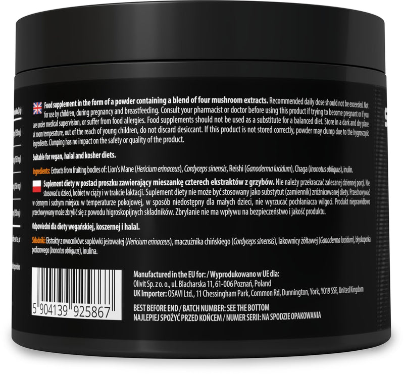 Skill Nutrition 4 Mushroom Complex | Lion’s Mane, Reishi, Chaga, Cordyceps Extracts | Standardized Mushroom Extracts | Natural Support for Vitality & Wellbeing – Premium Dietary Supplement | 180 g