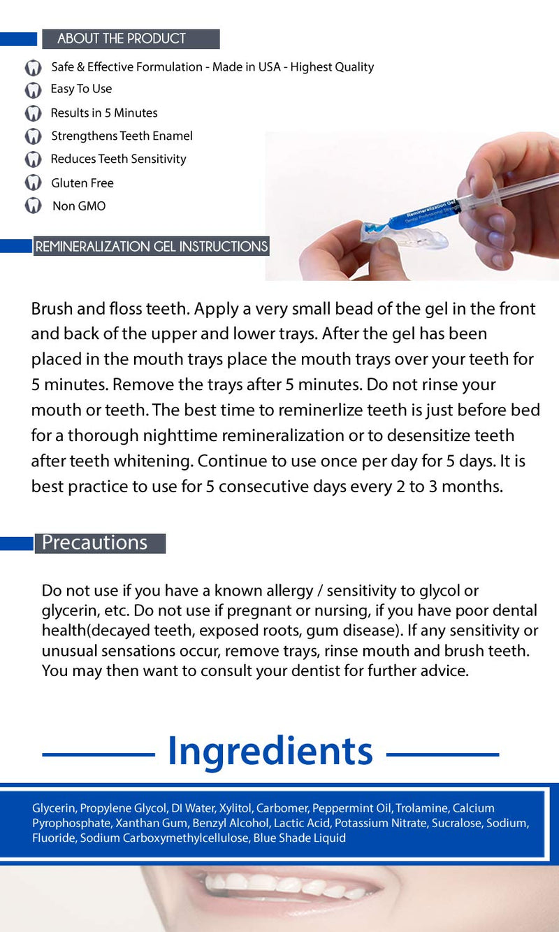 [Australia] - 4 Syringes Remineralization Gel with 4 Custom Teeth Trays - Strengthens Teeth Enamel - Reduces Teeth Sensitivity - Remineralizes and Desensitizes Teeth - Great for After Teeth Whitening 
