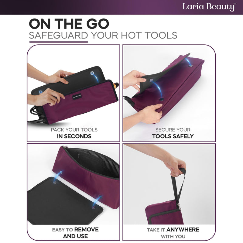 [Australia] - 2-in-1 Hot Hair Tools Travel Bag, Removable Heat-Resistant Silicone Mat, Clear Pockets for Accessories, Protects Surfaces from Burns, Ideal for Curling & Flat Irons, Includes Heat-Resistant Glove Burgundy - Midnight Merlot 